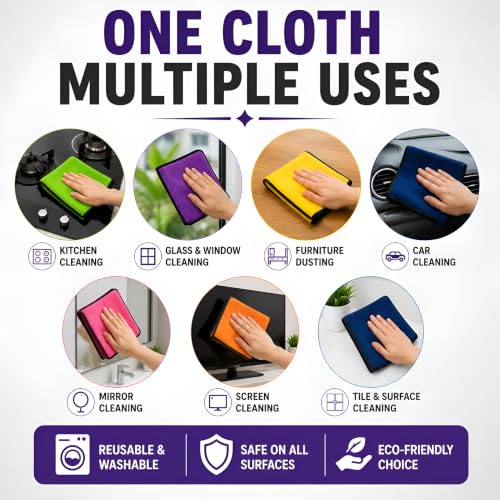 Image of PulGos 4 Pcs Microfiber Cleaning Cloths (30 x 40 cm) | Highly Absorbent | Quick Dry, Lint-Free & Reusable Towels for Streak-Free Shine | Multipurpose Cloth for Home, Kitchen, Office, Car & Glass