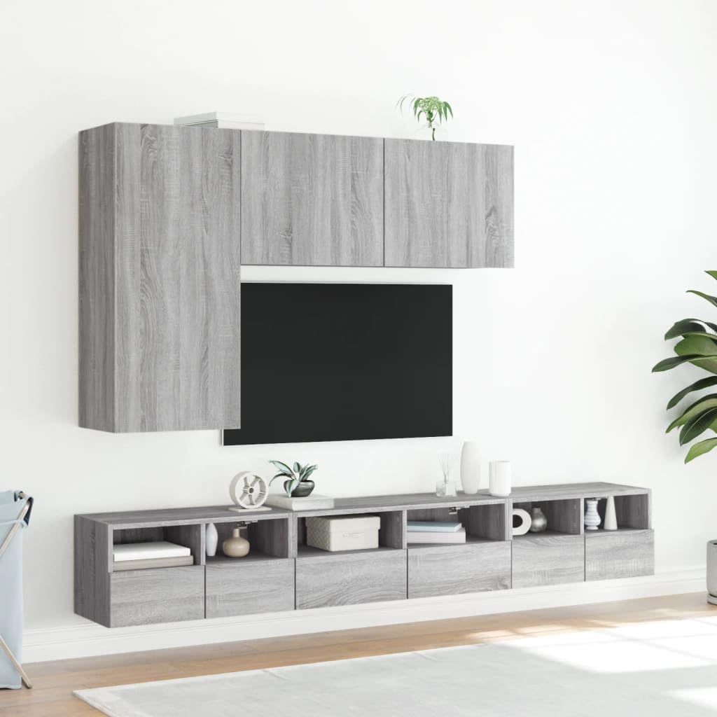 Mobile da parete per TV, in legno, grigio, 60 x 30 x 30 cm | 2 ripiani, 2 vani per porte, montaggio a parete, spazio per libri e DVD