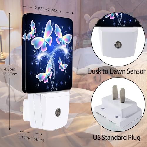 Image of Transparent Butterfly Night Light, Glowing Firework Night Lights Plug into Wall Decor for Bedroom, Bathroom, Hallway, Kitchen, Dusk to Dawn Sensor Nightlights for Boys Girls Women Men Room Gifts