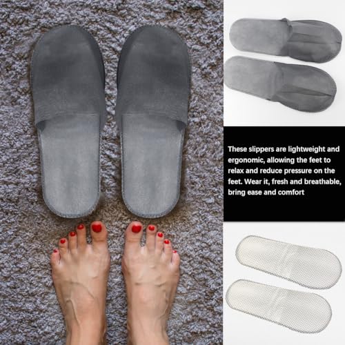 FERCAISH 20 works Disposable Slippers - Closed Toe Non-slip Spa Slippers for Men Women Travel Home Wedding Party Use (Grey) - Image 4