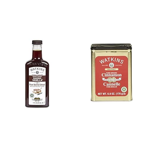 Watkins Vainilla para hornear totalmente natural (11 onzas líquidas) y canela Watkins (lata de 6 onzas)