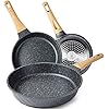 YIIFEEO Frying Pans Nonstick, Induction Frying Pan Set Granite Skillet Pans for Cooking Omelette Pan Cookware Set with Heat-Resistant Handle, Christmas Gift for Women (8″ &9.5″ &11″)