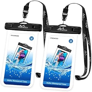 MoKo Waterproof Phone Pouch 2Pack, Underwater Phone Case Dry Bag with Lanyard Compatible with iPhone 14 13 12 11 Pro Max X/Xr/Xs Max/SE 3, Samsung S21/S10/S9, Note 10/9/8, Black+Black