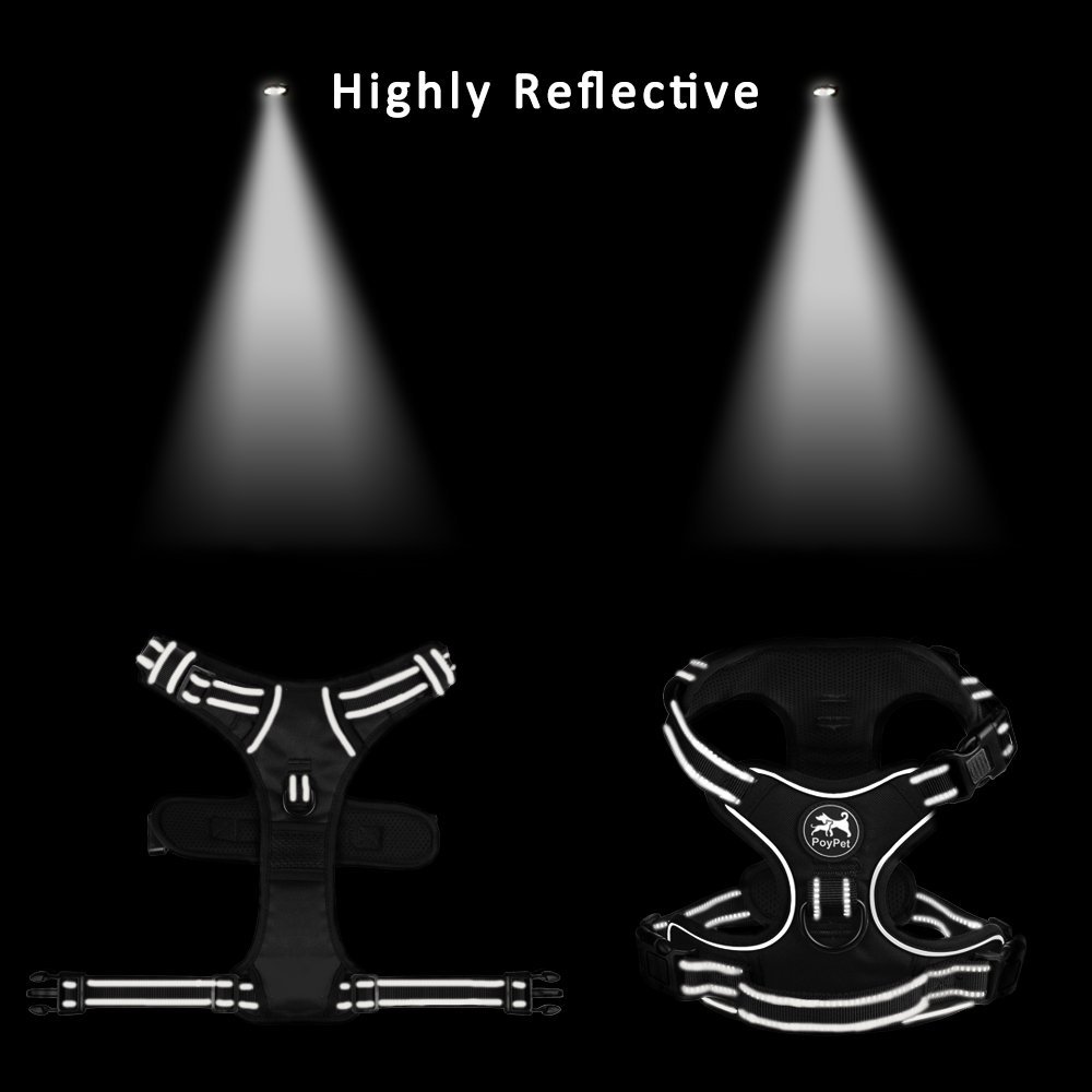 PoyPet No Pull Dog Harness, No Choke Front Clip Dog Reflective Harness, Adjustable Soft Padded Pet Vest with Easy Control Handle for Small to Large Dogs(Red,M)