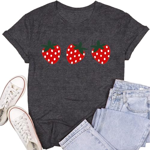 T-shirt jardinage femme fraises haut botanique en coton imprimé fruits