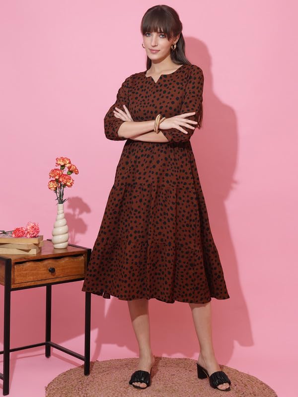 Image of Sheetal Associates Women's Casual 3 /4 Sleeve Crepe Fit and Flare Dress| Comfortable Relaxed Fit Summer Party Dress