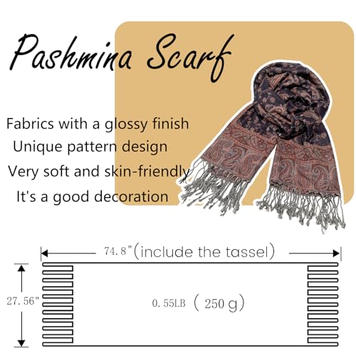 Image of Pashmina Scarf for Women Shawls and Wraps Reversible Paisley Vintage Jacquard Soft Silky Rave Scarves Men