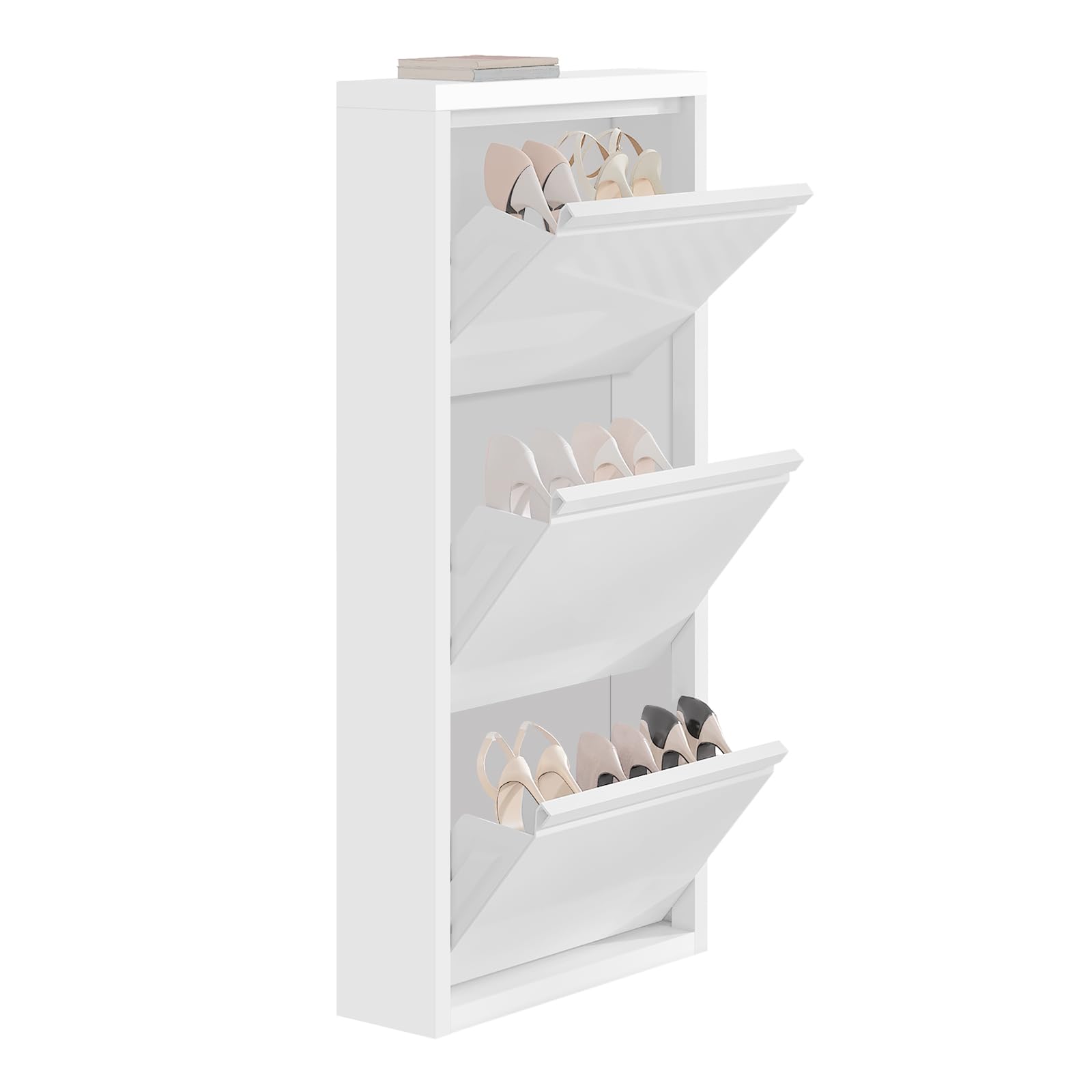WOLTU Zapatero Entrada Recibidor, con 3 Cajones Abatibles, Mueble Recibidor, Organizador para Zapatos, Metal, Ahorro de Espacio, Blanco, 50x15x106 cm