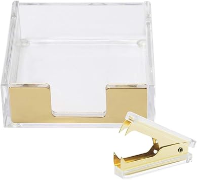 MultiBey Clear Acrylic Desktop Set Self-Stick Note Holders & Staple Removers Tool Memo Pad Holder Dispenser Office School Supplies Gold