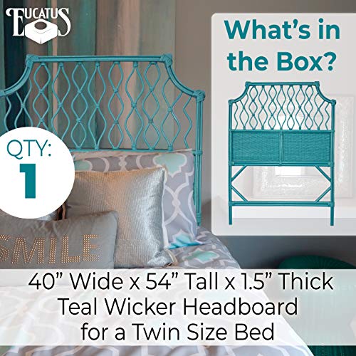 Boho Style Teal Blue Wicker Twin Size Headboard. Shabby Chic Rattan Single Headboard Perfect for XL Dorm Beds, Guest Rooms, Kids Rooms and Vacation Beach Houses. Stand Alone or Wall Mountable Only - Image 2