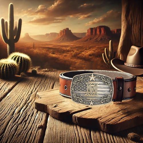 Image of Cowboy Belt Buckle for Men Vintage Western Rodeo Texas Initial Letter ABCDJMR to Z Belt Buckles