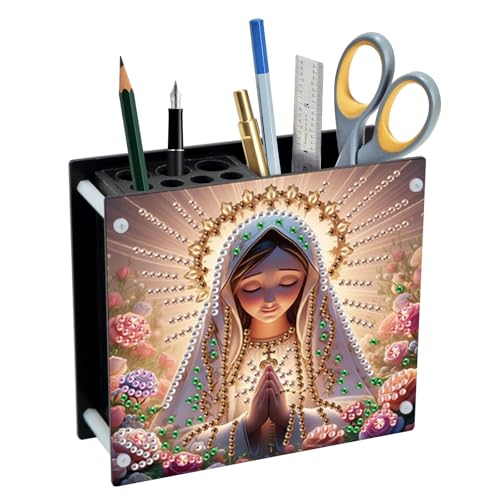 Image of DIY Diamond Art Pen Holder Religious Prayer Woman, Diamond Painting Pencil Organizer for Faith and Christian Gifts, Decorative Crystal Rhinestones Art Desk Organizer for Home and Office Supplies