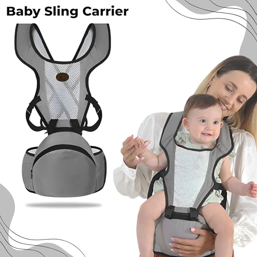 Image of Bembika Baby Carrier with Hip Seat - Soft Kangaroo Bag & Sling Carrier, Multiple Carry Positions, Adjustable Infant Carrier for Hands Free Parenting -(3-24 Months | 3-15 Kg | Grey)
