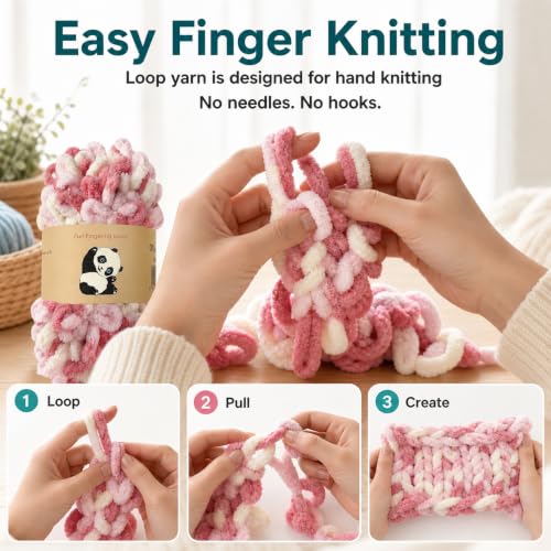 Image of Loop Yarn 5Packs,Shenlin Chunky Chenille Yarn for Hand Knitting Baby Blanket,Machine Washable Polyester Fluffy Thick Bulky Yarn for Scarfs,Craft Projects