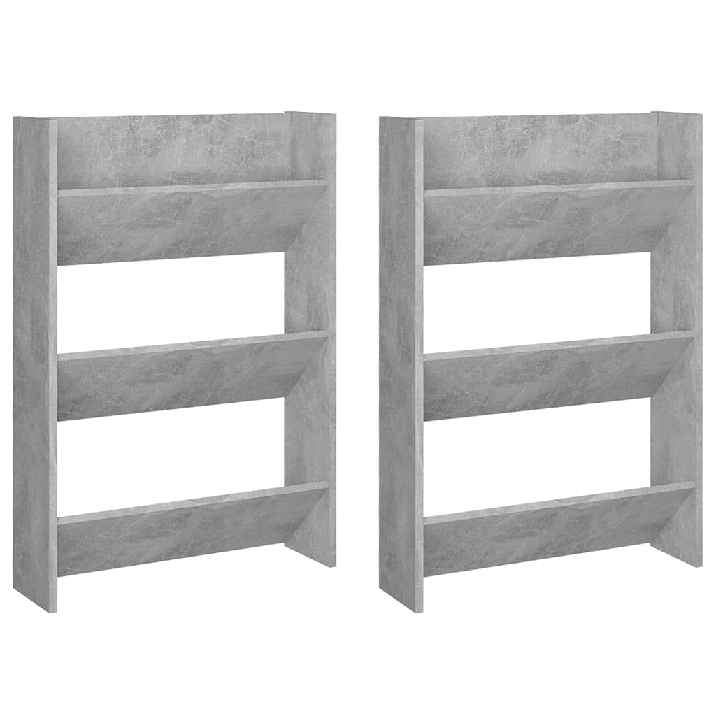 vidaXL 2x Wall Shoe Cabinets Household Supplies Storage Wardrobe Storage Hanging Wall-Mounted Shoe Organiser Rack Shelf Chipboard Concrete Grey