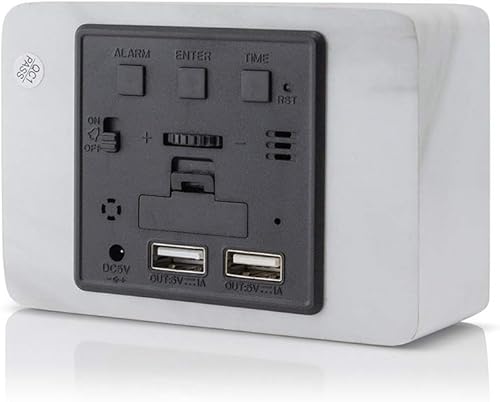 Miniatura 10 de Oct17 Reloj despertador con diseño de mármol, multifunción, LED, con fuente de alimentación USB, control de voz, temporizador, termómetro