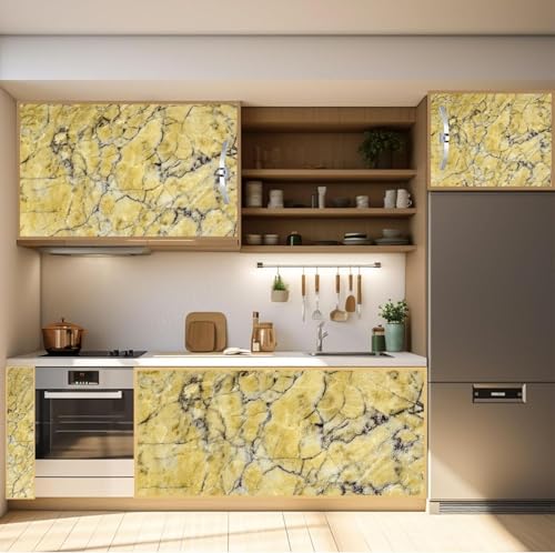Image of WISDOM Countertop Peel and Stick Marble Contact Paper for Countertops Vinyl Waterproof Self Adhesive Countertop Contact Paper Marble Wallpaper (Yellow Marble Wallpaper, 24x100 inch)