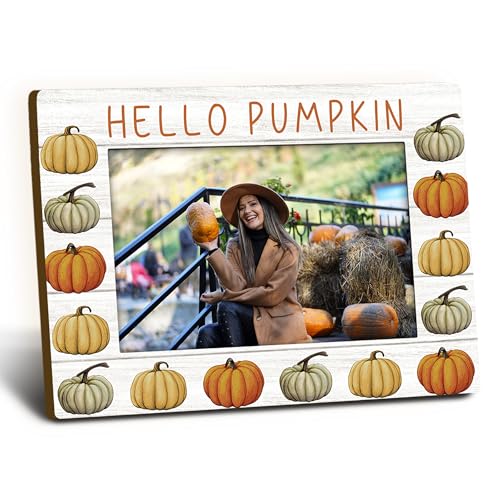 Foyoulame Pumpkins Fall Picture Frame 4x6 Pumpkin Gifts for Women Men Wooden Picture Frame Fall Pumpkins Thanksgiving Gifts Hello Pumpkin Autumn Decorative Photo Frames for Table Desk Decor