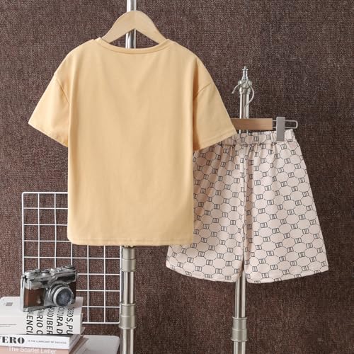 Image of Ayzozuy Boy Clothes Colorblock Top + Drawstring Waist Shorts 2 Pieces Kid Summer Outfits Set