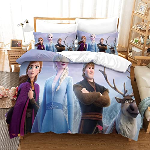 Funda de edredón de Frozen para niños, jóvenes y adultos, funda de edredón de anime de dibujos animados, juego de ropa de cama tamaño King con fundas de almohada, fundas de edredón de microfibra ultra