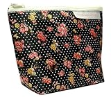 Kosmetiktasche aus PVC - ROSEN AUF SCHWARZ - und Wachstuch - für Schminke/Make-Up/Stifte/Kabel -