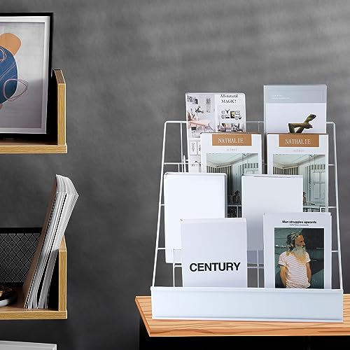 Sintuff Book Display Rack 4 Tier Comic Wire Book Display Rack 18" White Tabletop CD Magazine Retail Countertop Metal Racks for Display Library Classroom Picture Literature - Image 6