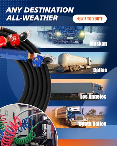 Image of TIROL 12FT Semi Truck Air Lines Kit 2 IN 1 Air Hose for Semi Truck Trailer (Pack of 2)