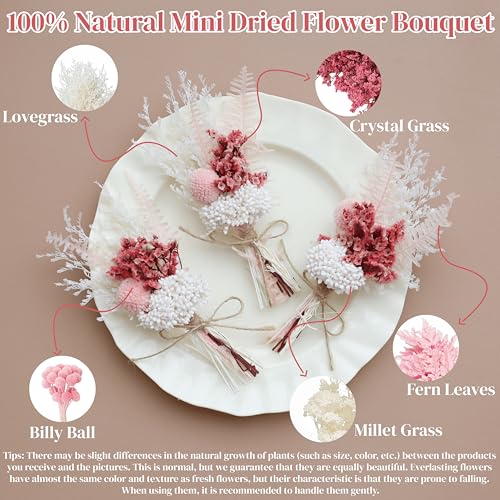 Ramo de flores secas mini artesanal 6 piezas rosa miniatura 3