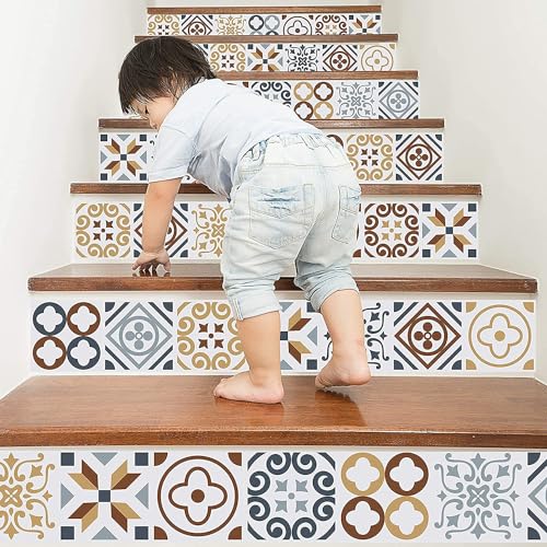 Image of Moroccan Tile Stickers | Waterproof Self Adhesive Peel & Stick Tile Decals for Kitchen Backsplash, Bathroom Wall, Floor, Furniture & Glass (8x8 Inch, Design 10, 36 Pic)
