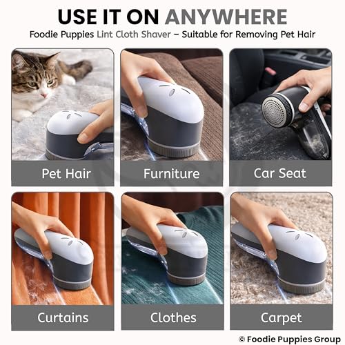 Image of Foodie Puppies Pet Lint Remover for Clothes (Cloth Shaver) Battery Operated Lint Remover with 6-Leaf Stainless Steel Blades, Fabric Fuzz & Pill Remover for Wool, Cotton, Sofa, Furniture & Blankets