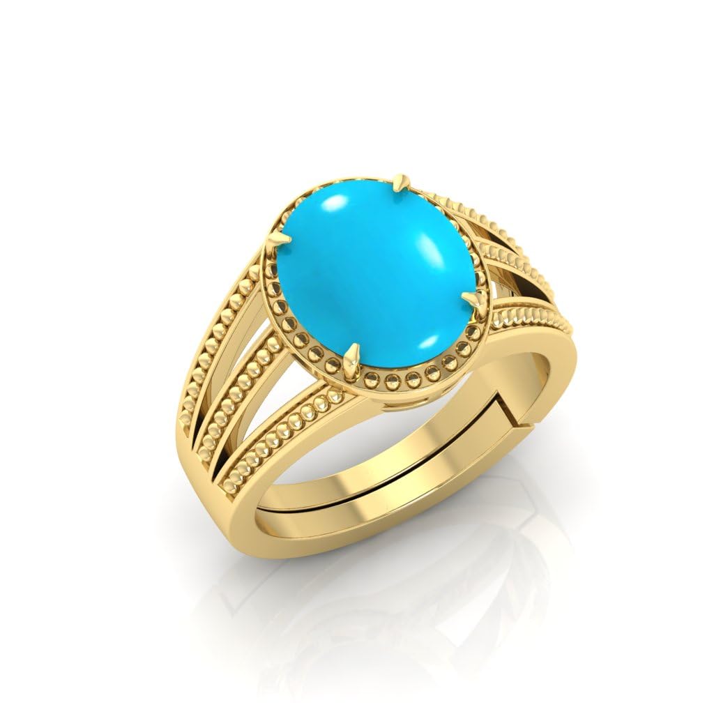 6.25 Ratti Turquoise Stone Original Certified Firoja Gemstone Gold Plated | Adjustable Ring With Lab Certificate for Men and Women(3li4)-image-26
