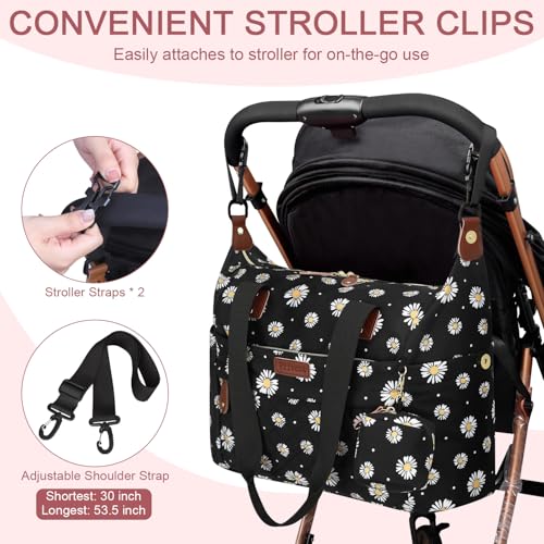 Image of Pritent Diaper Bag Tote - Diaper Baby Bags with Pacifier Case, Shoulder Straps, Stroller Clips, Waterproof Large Mommy Maternity Travel Baby Bag for Mom and Dad, Daisy, Medium