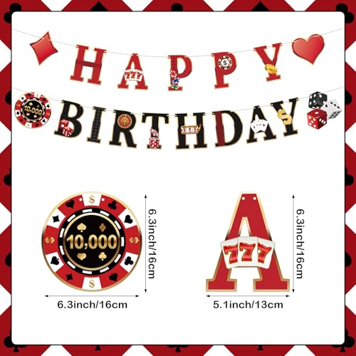 Image of Hooqict Casino Theme Party Decorations Happy Birthday Banner Casino Party Banner Garland for Las Vegas Poker Night Birthday Party Decorations