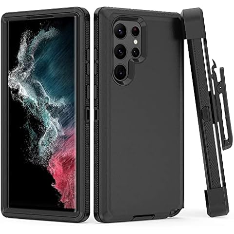 TASHHAR Phone Case for Samsung Galaxy S22 Ultra, Heavy Duty Hard Shockproof Armor Protector Case Cover with Belt Clip Holster for Samsung S22 Ultra 5G 6.8-inch (Black) Cover
