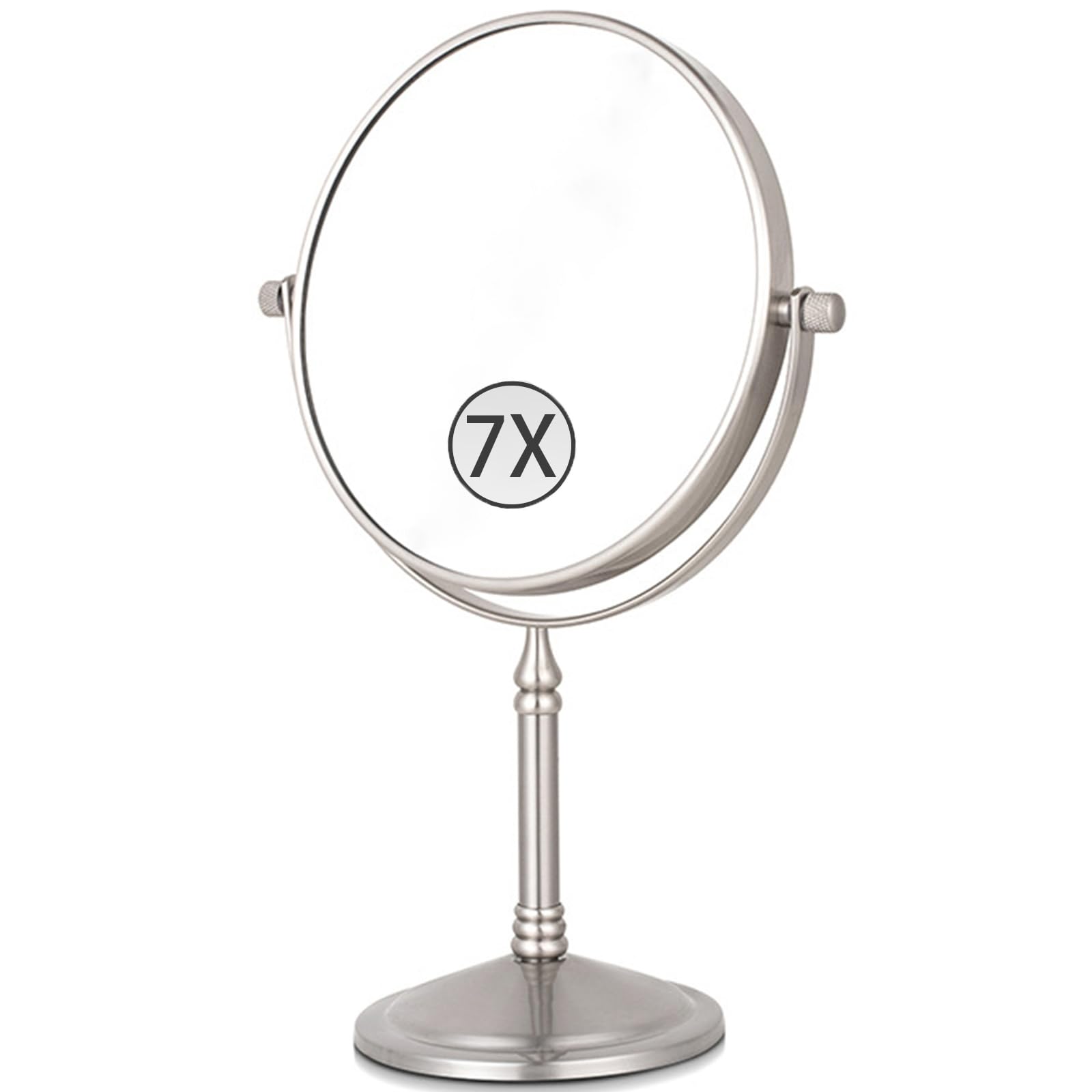 SXFSDOU 6" Standing Magnifying Makeup Mirrors, 360° Swivel Desktop Double Sided Vanity Mirrors with Stand for Bathroom,Brushed nickel,7X