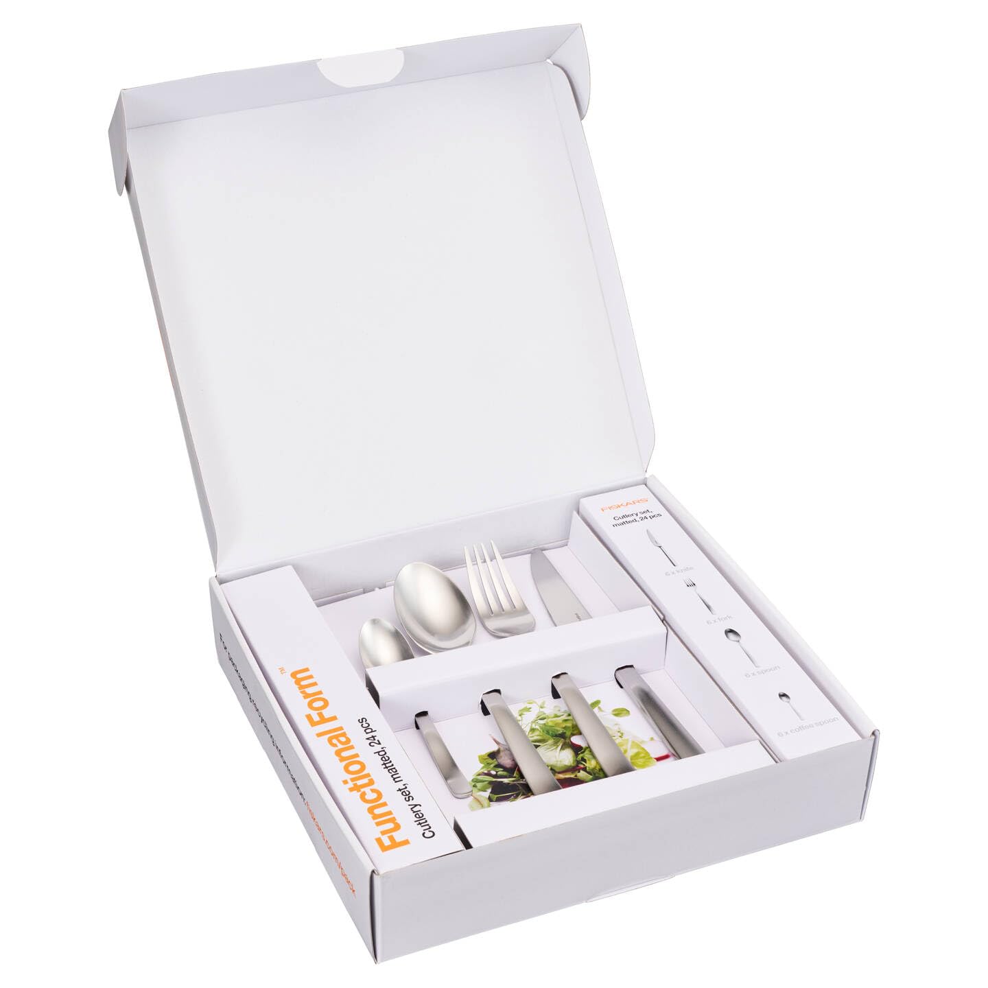 Fiskars Besteck-Set, 24-teilig, Functional Form, 6 Messer, 6 Gabeln | 6 Löffel und 6 Teelöffel, Edelstahl 18/10, Silber/Matt, Geschenkbox, 1071624