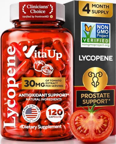 VitaUp Lycopene Supplements for Men USA Made Prostate Supplements for Men with Natural Tomato Extract Non-GMO Lycopene Supplement for Normal Prostate Skin & Antioxidant Support 120 Count