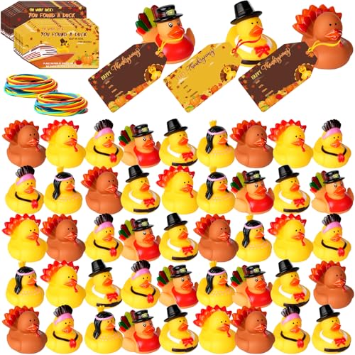 24 Set 72pcs Thanksgiving Cruise Ducks Rubber Duck and Band Cruising Tags Bulk Cruising Ducks for Cruise Ships Holiday Duckies Hiding Game Thanksgiving Party Favors Goodie Bag Fillers for Kids