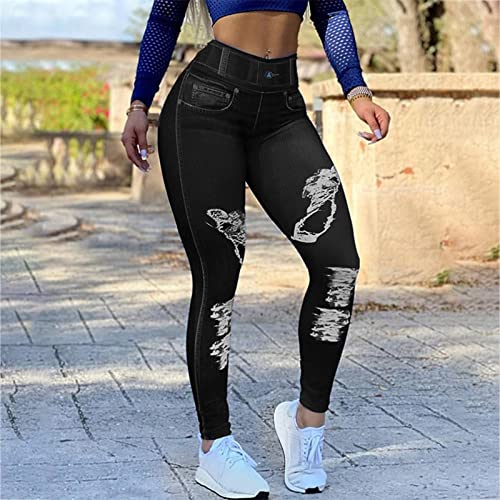 Petite Leggings Skinny Denim Pants for Women Stretch Waist Tight Patch Jeans Bottoms Full Length Trousers Streetwear2