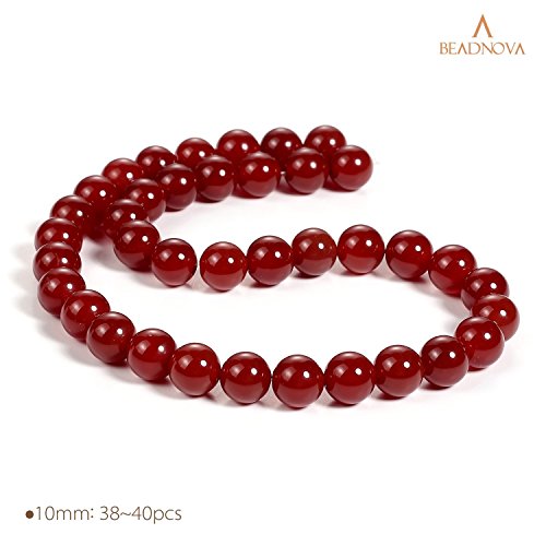 Image of BEADNOVA Red Agate Beads Natural Crystal Beads Stone Gemstone Round Loose Energy Healing with Crystal Stretch Cord for Jewelry Making (10mm, 36-38pcs)