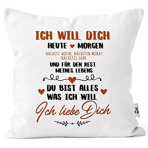 MoonWorks® Kissen-Bezug Ich Will Dich Heute und Morgen ich Liebe Dich Geschenk Valentinstag Liebe Spruch Kissen-Hülle Deko-Kissen Baumwolle weiß Unisize