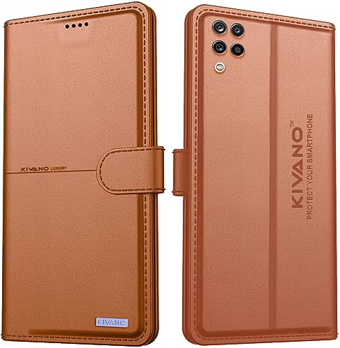 Image of KIVANO Compatible with Samsung Galaxy A12 / Samsung Galaxy M12 / Samsung Galaxy F12 Flip Cover | Leather Finish | Inside Pockets & Inbuilt Stand | Shockproof Wallet Style Magnetic Closure Coffee