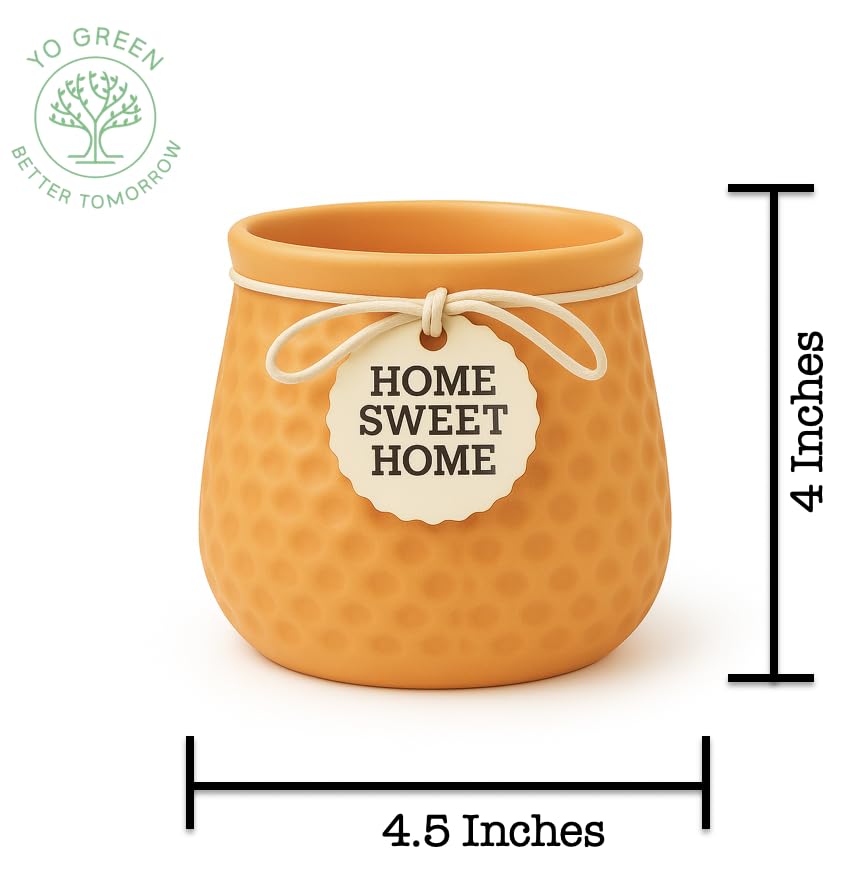 Image of Yo Green Ceramic Plant Pot for Indoor & Outdoor, Modern Planter for Home & Office Decor, Durable, Stylish Finish, Ideal for Tabletop, Shelf, Balcony, Great Gift Idea (Citrus, 4 Inches)