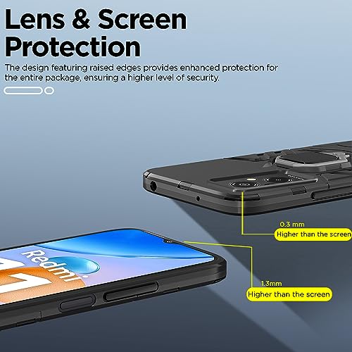Image of Pikkme Redmi 11 Prime 4G Back Cover | D5 Tough Armor Bumper | 360 Protection Case | Ring Holder Stand Case for Redmi 11 Prime 4G (Black)