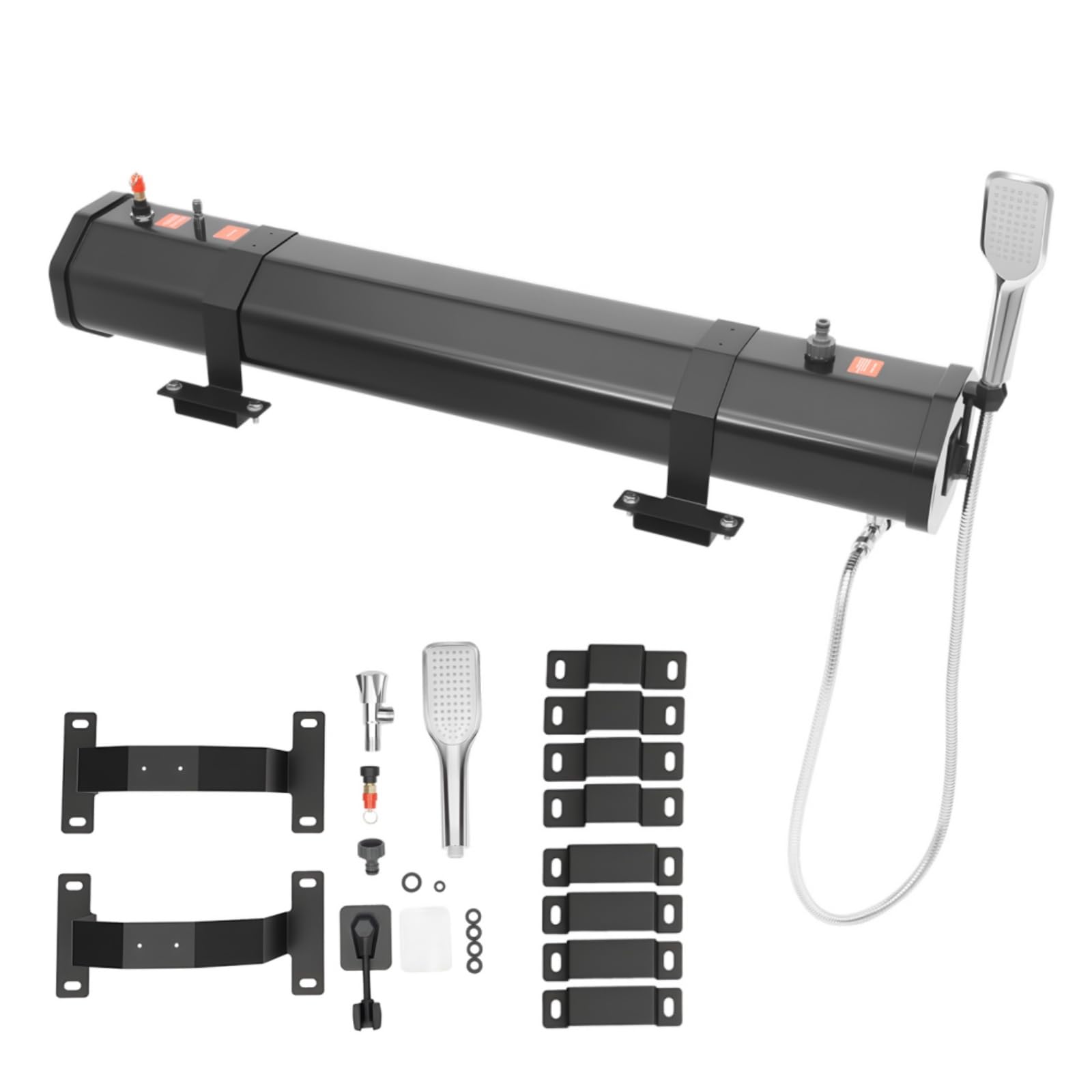 Douche solaire de camping - 30 l - Réservoir d'eau pour toit de voiture - Alimentation en eau avec système de pression et pommeau de douche