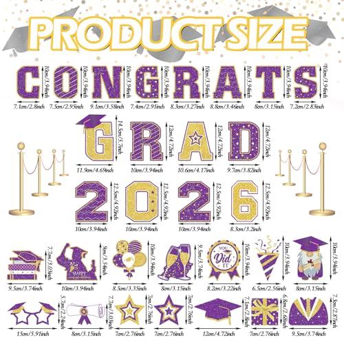 Image of Landhoow 30 Pcs Graduation Car Magnets 2026 Senior Graduation Car Decoration Bumper Sticker Congrats Grad Magnet Magnetic Refrigerator Decal for Grad Parade Party Supplies(Purple, Gold)