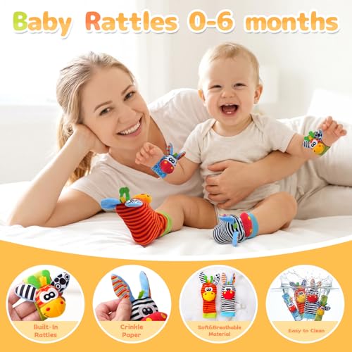 PHEZAPA Baby Toys 0-6 Months, Infant Rattle Socks, Wrist Hand & Foot Finder Socks Set,Soft Newborn Sensory Toys,Infant rattles for Babies 0 3 6 Months,Girl Boy Shower Gifts 6-12 Months - image 2