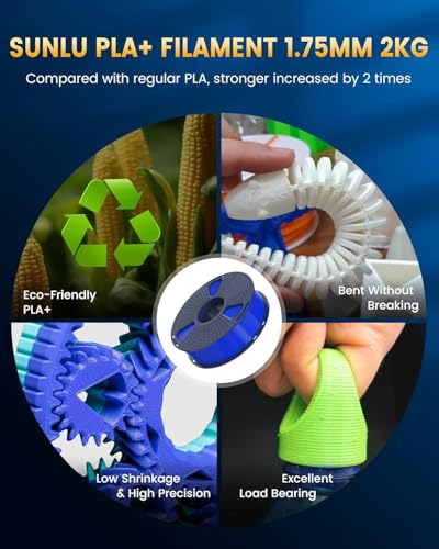 Image of SUNLU PLA+2.0 3D Printer Filament Bundle, Multicolor PLA+ Filament 1.75mm, 0.25kg per Spool, 8 Pack, 2kg Total, Roasted Chestnut Black+Bone White+Grey+Coffee+Red+Klein Blue+Vivid Yellow+Green