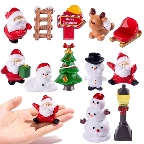 12 Stück Mini Weihnachtsfiguren aus Harz – Weihnachtsmann,...