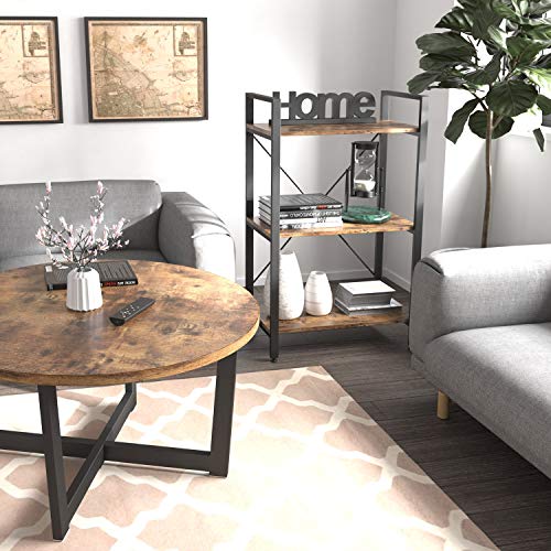 IRONCK Bookshelf, 3 Tier Ladder Shelf, Industrial Bookcase Storage Rack for Living Room, Bedroom, Farm House, Kitchen, Office Rustic Home Decor